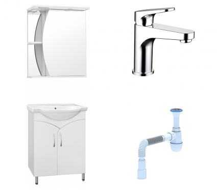 Комплект: Мебель для ванной Style Line Эко Стандарт №15 60 + Смеситель Bravat Eler F1191238CP-RUS + Сифон АниПласт