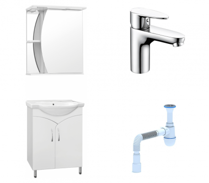 Комплект: Мебель для ванной Style Line Эко Стандарт №15 60 + Смеситель Wasserkraft Leine 3503 + Сифон АниПласт
