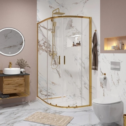 Душевой уголок Niagara Nova 642108111GOLD 120x80 профиль желтое золото, стекло прозрачное, прямоугольный-асимметричный, двери раздвижные