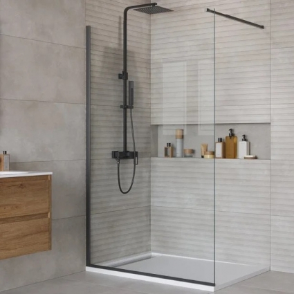 Душевая перегородка BelBagno Kraft 120 см, профиль матовый черный в современном стиле