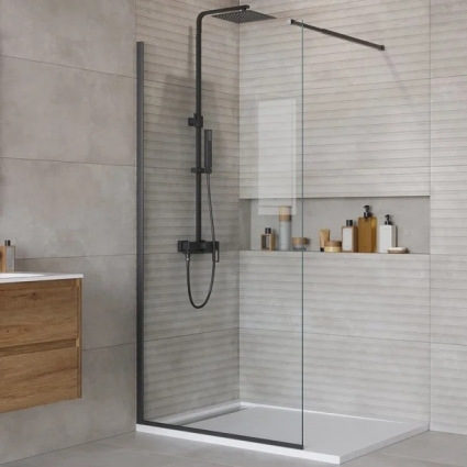 Душевая перегородка BelBagno Kraft 100 см, профиль матовый черный в современном стиле