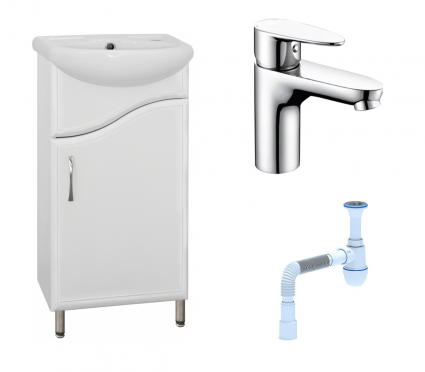 Комплект: Тумба с раковиной Style Line Эко Волна №2 40 + Смеситель Wasserkraft Leine 3503 + Сифон АниПласт