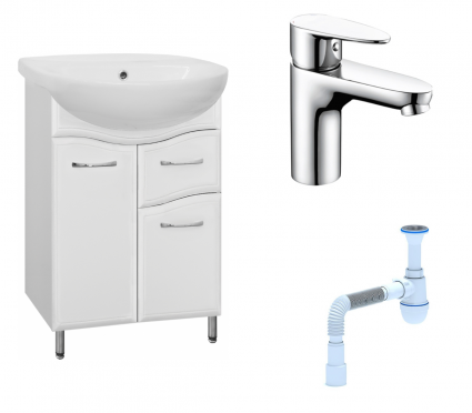 Комплект: Тумба с раковиной Style Line Эко Волна №11 55 + Смеситель Wasserkraft Leine 3503 + Сифон АниПласт