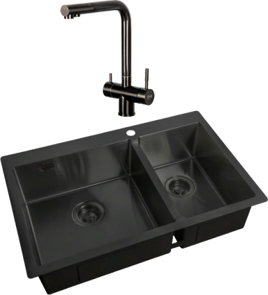 Комплект Мойка кухонная Zorg Light ZL R 780-2-510-L GRAFIT + Смеситель Inox SZR-7039 GRAFIT графит брашированная, прямоугольная