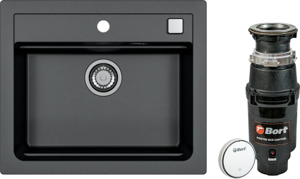 Комплект Мойка кухонная Alveus Atrox Granital 30 carbon + Измельчитель Bort Master Eco Control матовая, прямоугольная