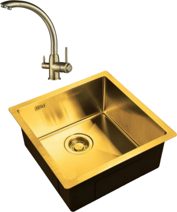 Комплект Мойка кухонная Zorg Light ZL R 440440 BRONZE + Смеситель Steel Hummer SH 699 BRONZE бронза брашированная, прямоугольная