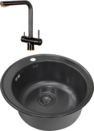 Комплект Мойка кухонная Zorg Light SZR-510/205 GRAFIT + Смеситель Inox SZR-7039 BR/GRAFIT бронза графит брашированная, круглая