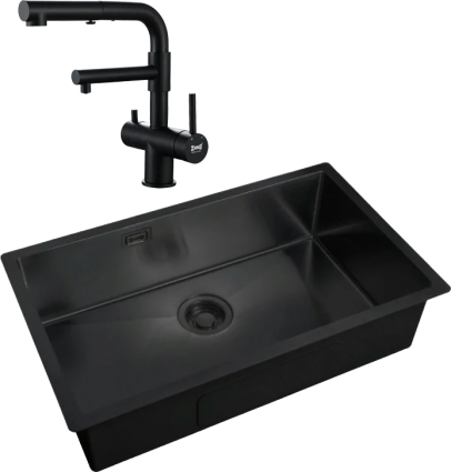 Комплект Мойка кухонная Zorg Light ZL R 740440 GRAFIT + Смеситель Sanitary SZR-3216 Grafit графит брашированная, прямоугольная