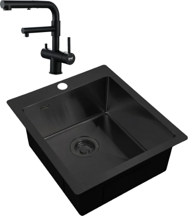Комплект Мойка кухонная Zorg Light ZL R 450510 GRAFIT + Смеситель Sanitary SZR-3216 Grafit графит брашированная, прямоугольная