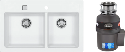 Комплект Мойка кухонная Alveus Atrox Granital 50 arctic + Измельчитель Bort Titan Extra матовая, прямоугольная