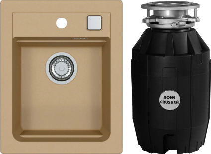 Комплект Мойка кухонная Alveus Atrox Granital 10 beige + Измельчитель Bone Crusher BC 810-AS матовая, прямоугольная