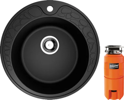 Комплект Мойка кухонная Omoikiri Tovada 51-BL черная + Измельчитель Nagare slim 1250 матовая, круглая