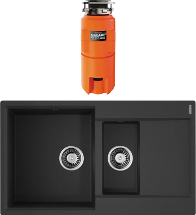 Комплект Мойка кухонная Omoikiri Daisen 86-2 черная + Измельчитель Nagare slim 1250 матовая, прямоугольная