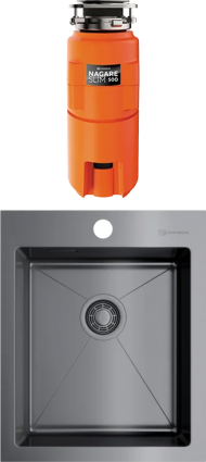 Комплект Мойка кухонная Omoikiri Akisame 41-GM 4973094 вороненая сталь + Измельчитель Nagare slim 500 брашированная, прямоугольная