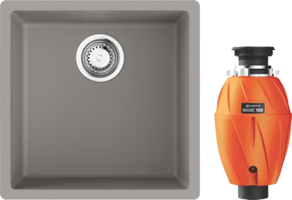 Комплект Мойка кухонная Omoikiri Yamakawa 45T-Integra-GR leningrad grey + Измельчитель Nagare 1000 матовая, квадратная