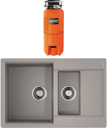 Комплект Мойка кухонная Omoikiri Daisen 78-2T-GR leningrad grey + Измельчитель Nagare slim 1250 матовая, прямоугольная