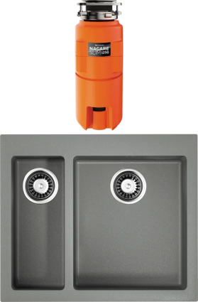 Комплект Мойка кухонная Omoikiri Bosen 59-2-GR leningrad grey + Измельчитель Nagare slim 1250 матовая, прямоугольная