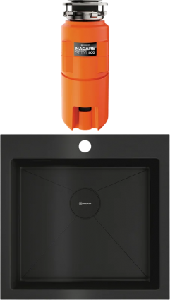 Комплект Мойка кухонная Omoikiri Akisame 51-GB графит + Измельчитель Nagare slim 500 брашированная, квадратная