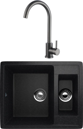 Комплект Мойка кухонная Ulgran U-106 -308 черная + Смеситель РМС Sus124pvd 017F черный матовая, прямоугольная