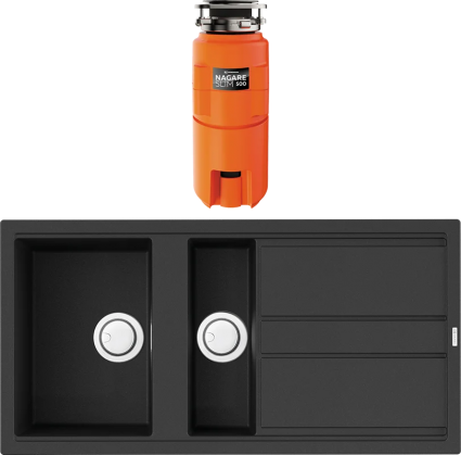 Комплект Мойка кухонная Omoikiri Kitagawa 100-2-GB графит + Измельчитель Nagare slim 500 матовая, прямоугольная