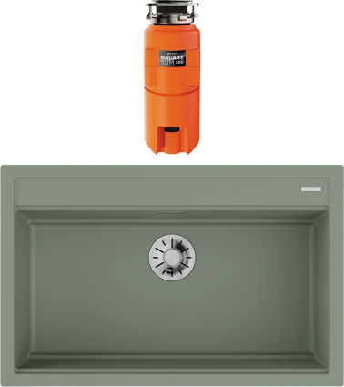 Комплект Мойка кухонная Omoikiri Kitagawa 79-LB-WG wind green + Измельчитель Nagare slim 500 матовая, прямоугольная