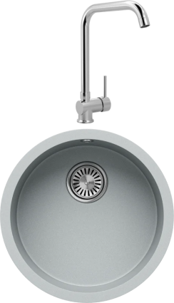Комплект Мойка кухонная Tolero Classic R-104 платина + Смеситель MEGA Didim MG-CM107 хром матовая, круглая