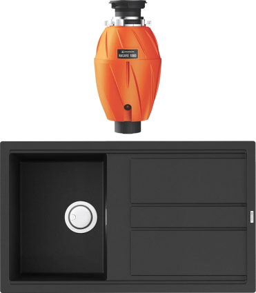 Комплект Мойка кухонная Omoikiri Kitagawa 86-GB графит + Измельчитель Nagare 1000 матовая, прямоугольная