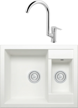 Комплект Мойка кухонная Tolero Classic R-109 туман + Смеситель MEGA Snow MG-SH03 хром матовая, прямоугольная
