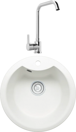 Комплект Мойка кухонная Tolero Classic R-108E туман + Смеситель MEGA Ege MG-PL10 хром матовая, круглая
