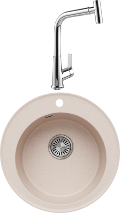 Комплект Мойка кухонная Tolero Classic R-108 саванна + Смеситель MEGA Life MG-TK09 хром матовая, круглая