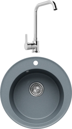 Комплект Мойка кухонная Tolero Classic R-108 грей + Смеситель MEGA Ege MG-PL10 хром матовая, круглая