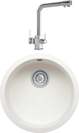 Комплект Мойка кухонная Tolero Classic R-104 туман + Смеситель MEGA Life MG-TK06 хром матовая, круглая