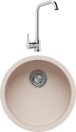 Комплект Мойка кухонная Tolero Classic R-104 саванна + Смеситель MEGA Ege MG-PL10 хром матовая, круглая