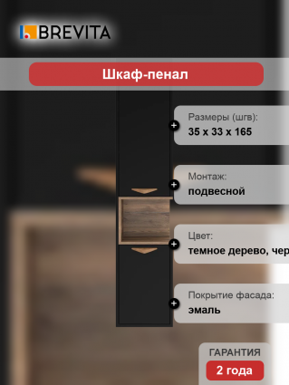 Шкаф-пенал Brevita Bergen BER-05035-02-19-ПоЛ подвесной, левый, черный, угловой, матовый