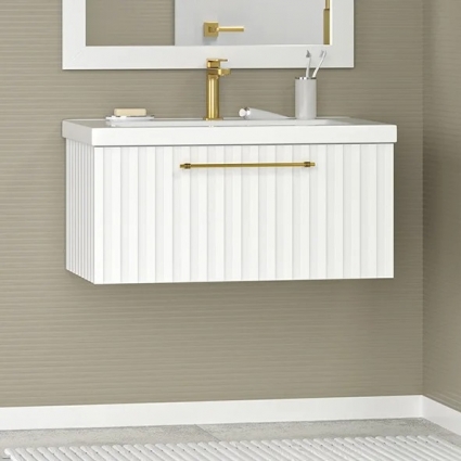 Тумба под раковину Brevita Alicante 80 подвесная, белая, матовая, с ящиками