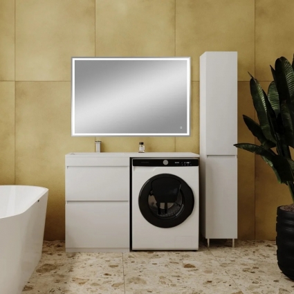 Мебель для ванной комнаты Style Line Даллас 120 L Люкс Plus напольная, белая, зеркало DIWO Дмитров, глянцевая, с ящиками