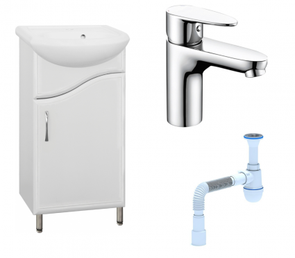 Комплект: Тумба с раковиной Style Line Эко Волна №2 45 + Смеситель Wasserkraft Leine 3503 + Сифон АниПласт