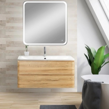 Мебель для ванной комнаты BelBagno Albano 80 подвесная, rovere rustico, зеркало DIWO Коломна, матовая, с ящиками