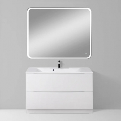 Мебель для ванной комнаты BelBagno Marino 100 bianco lucido, напольная, зеркало DIWO Коломна, глянцевая, с ящиками