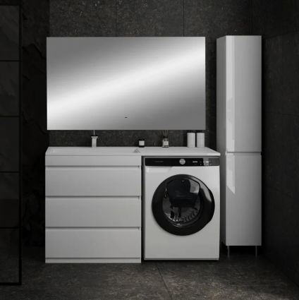 Мебель для ванной комнаты Style Line Даллас 140 L люкс, белая, зеркало DIWO Элиста, напольная, глянцевая