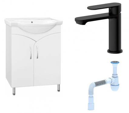 Комплект: Тумба с раковиной Style Line Эко Стандарт №15 60 + Смеситель Haiba HB10590-7 + Сифон АниПласт