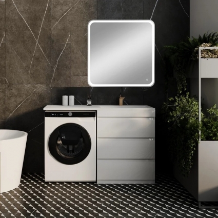 Мебель для ванной комнаты Style Line Даллас 130 R Люкс Plus напольная, белая, 3 ящика, зеркало DIWO Коломна, глянцевая, с доводчиками