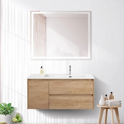 Мебель для ванной комнаты BelBagno Kraft 100 R, 2 ящика, дверца, rovere nebrasca nature, подвесная, матовая