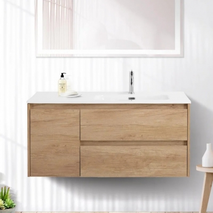 Тумба с раковиной BelBagno Kraft 100 R, 2 ящика, дверца, rovere nebrasca nature, подвесная, матовая