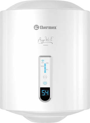 Накопительный водонагреватель Thermex Auga 111391 30 V Slim Wi-Fi ТЭН, белый, с индикатором нагрева, с дисплеем