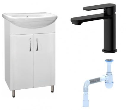 Комплект: Тумба с раковиной Style Line Эко Стандарт №9 55 + Смеситель Haiba HB10590-7 + Сифон АниПласт