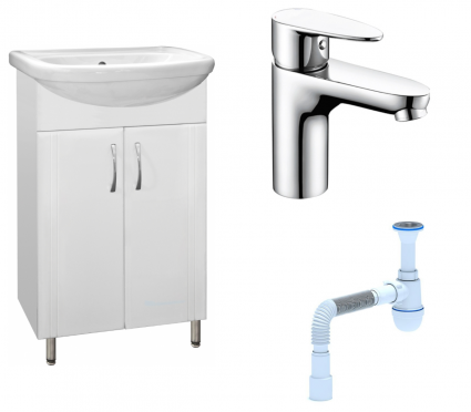 Комплект: Тумба с раковиной Style Line Эко Стандарт №9 55 + Смеситель Wasserkraft Leine 3503 + Сифон АниПласт