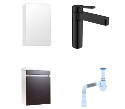 Комплект: Мебель для ванной Style Line Compact 40 Люкс + Смеситель BelBagno Delta DEL-LVM-NERO + Сифон АниПласт