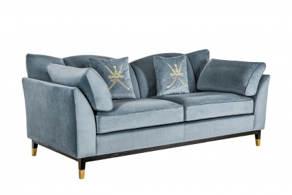 Диван Garda Decor Siena бирюзового цвета с подлокотниками, с подушками