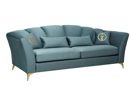 Диван Garda Decor Annette бирюзового цвета с подлокотниками, с подушками